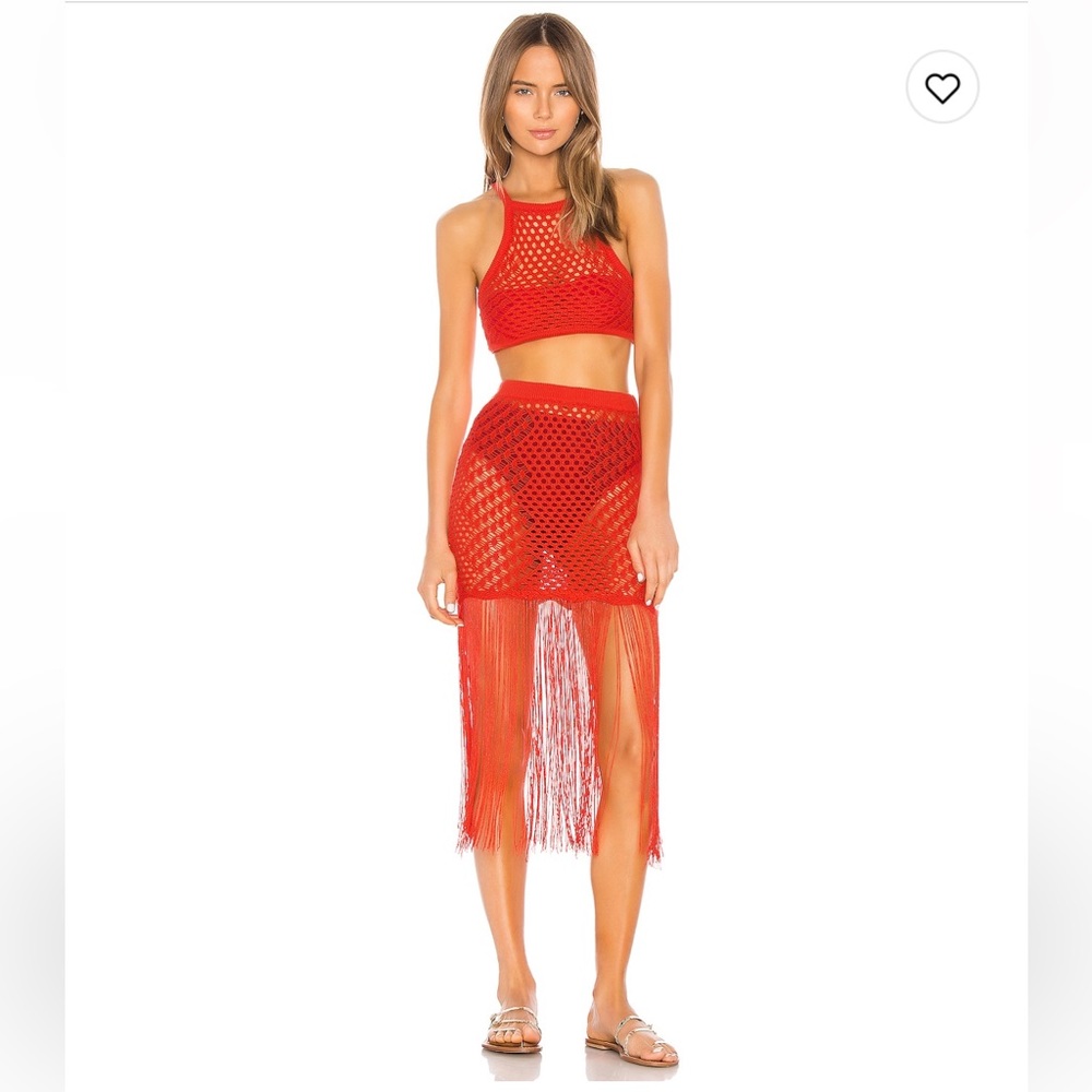 Camila Coelho red crochet skirt